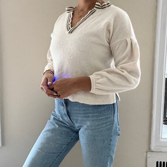 Madewell Wiltshire V-Neck Pullover Sweater Cream & Green Size XS - Picture 9 of 13
